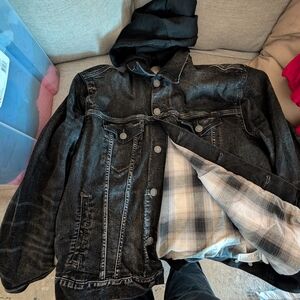 H&M Black Jean Jacket With Plaid Inside